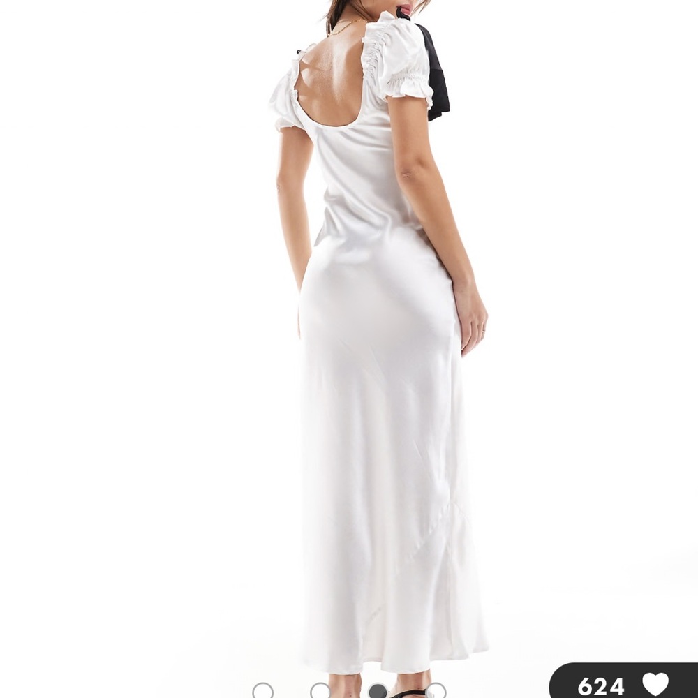 ASOS DESIGN satin puff sleeve midi tea dress in white - Picture 3 of 13